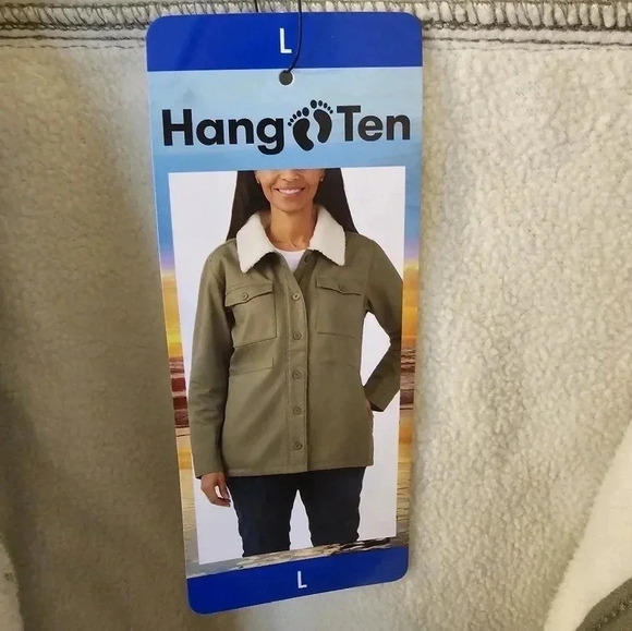 Hang Ten NWT Women's Utility Fleece lined Jacket Plush Collar Olive Size L - Picture 2 of 5